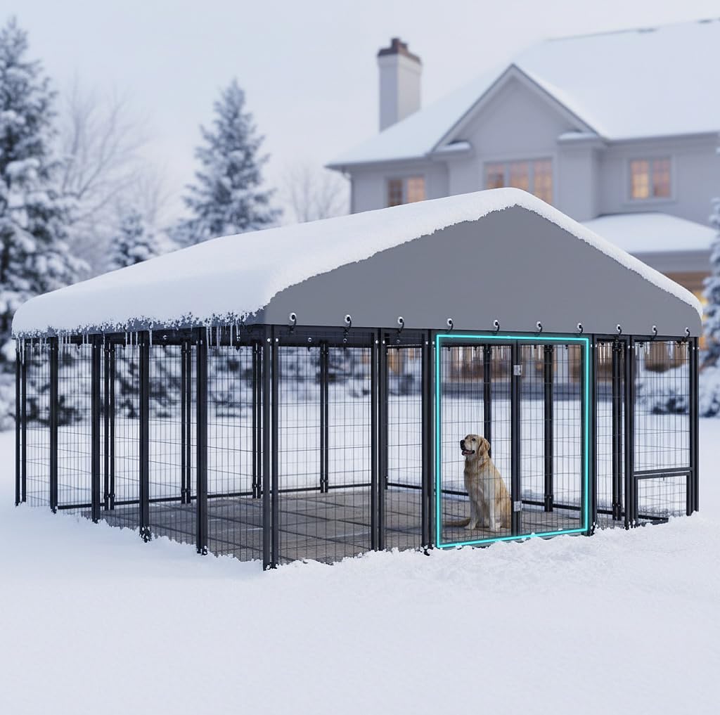 10X10FT Heavy Duty Galvanized Steel Dog Kennel with Roof F2828