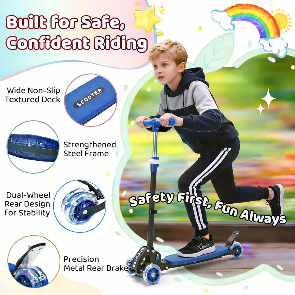 Three Wheeled Light Up Foldable Kick Scooter H53416