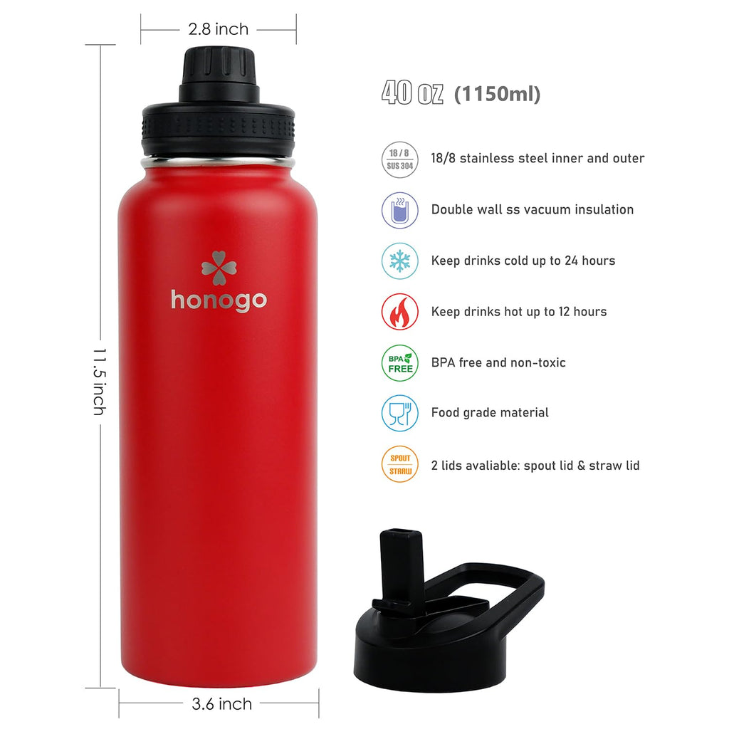 40 oz Double Wall Insulated Stainless Steel Water Bottle with Straw Lid E83673