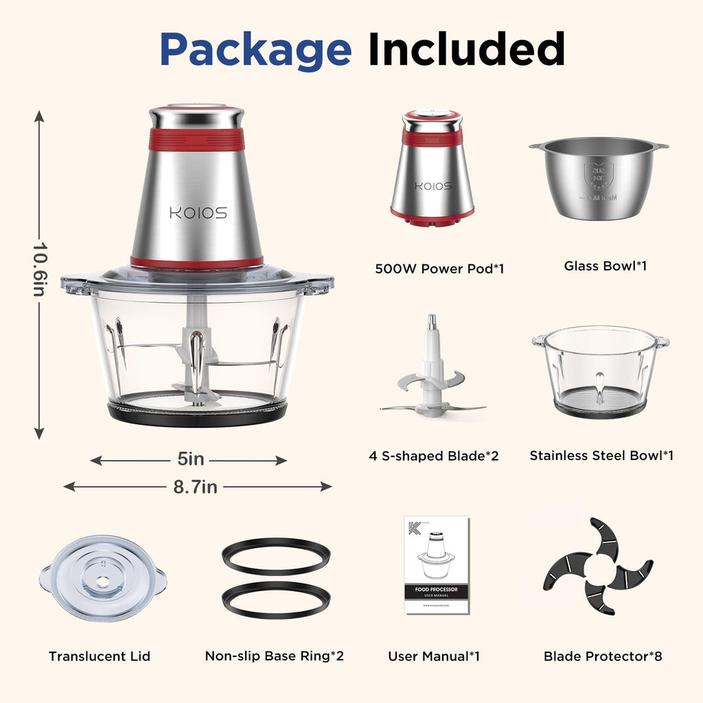 500W Electric Food Processor with 2 Bowls B700911