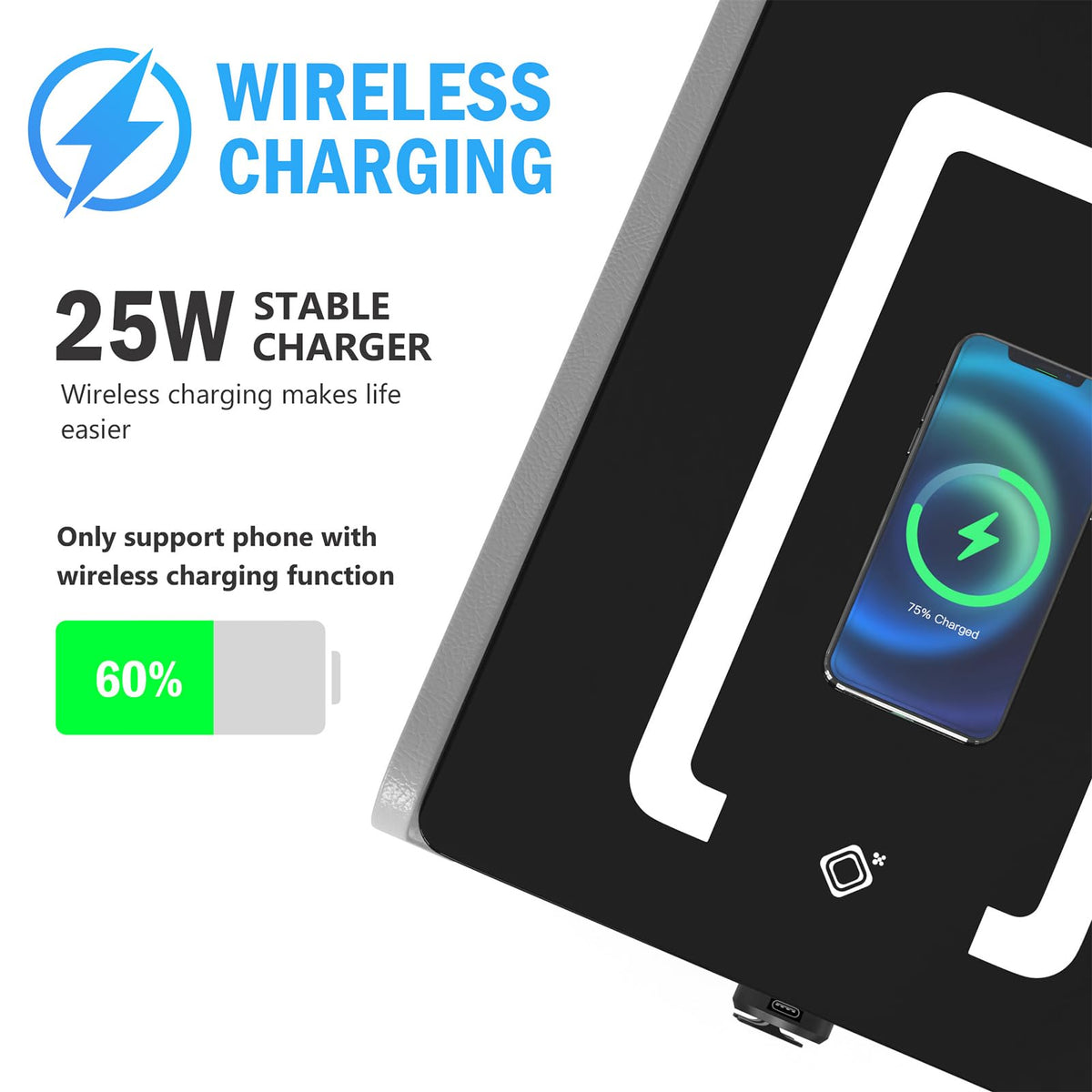 Wireless Charging Nightstand with 2 Drawers M1451