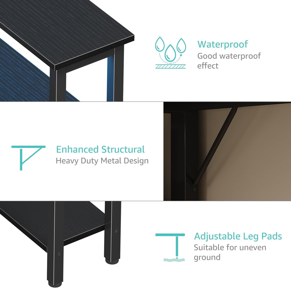 L Shaped Gaming Desk with Storage Shelves, 47 inch Black B2351