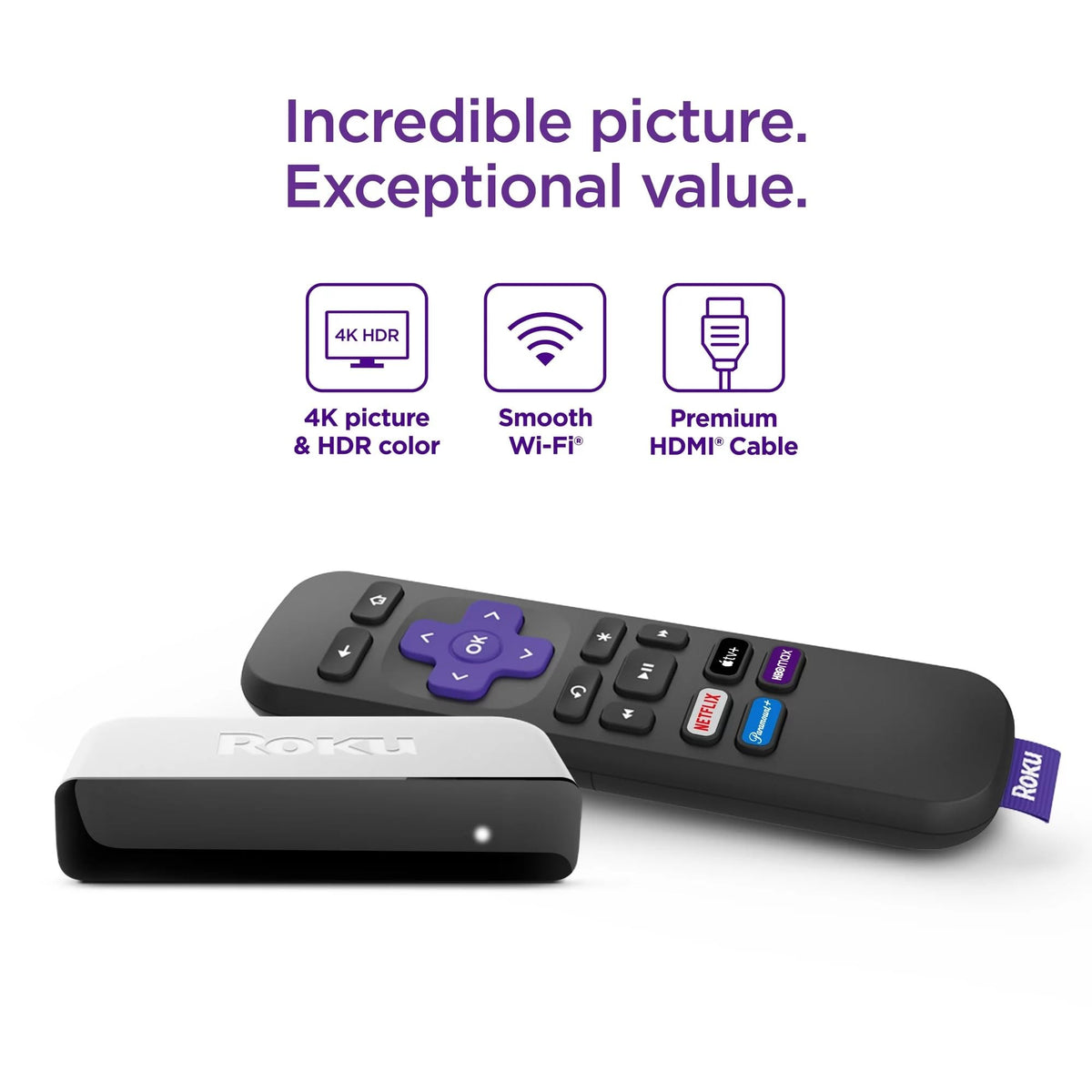 4K HDR Streaming Media Player with HDMI Cable and Remote J74984
