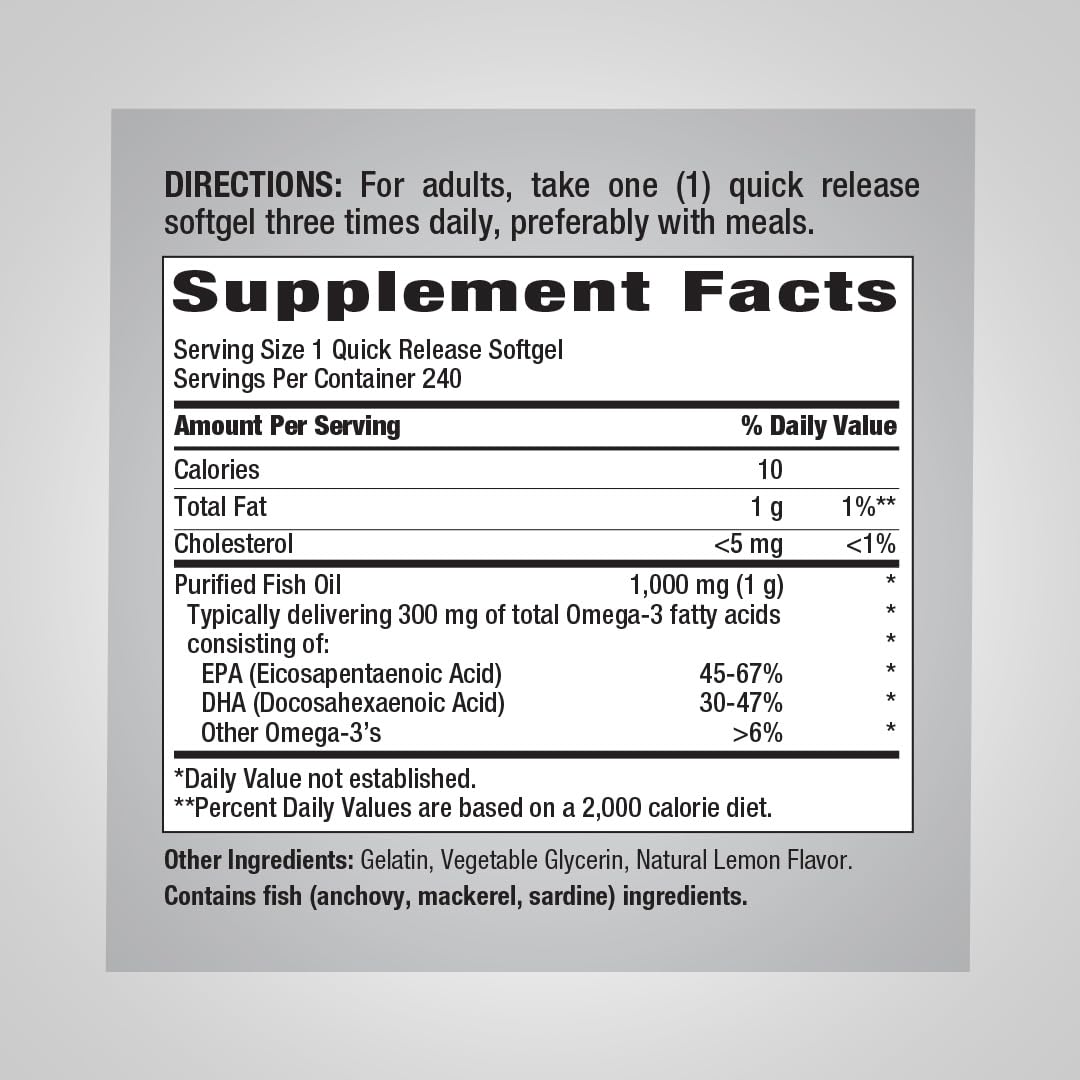 Fish Oil 1000mg 240 Softgels Omega-3 S956297
