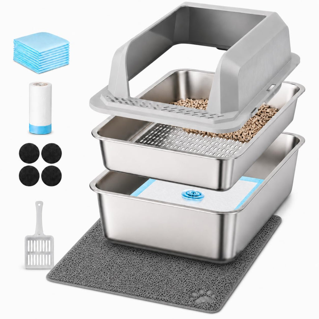Stainless Steel Sifting Litter Box with Lid W504