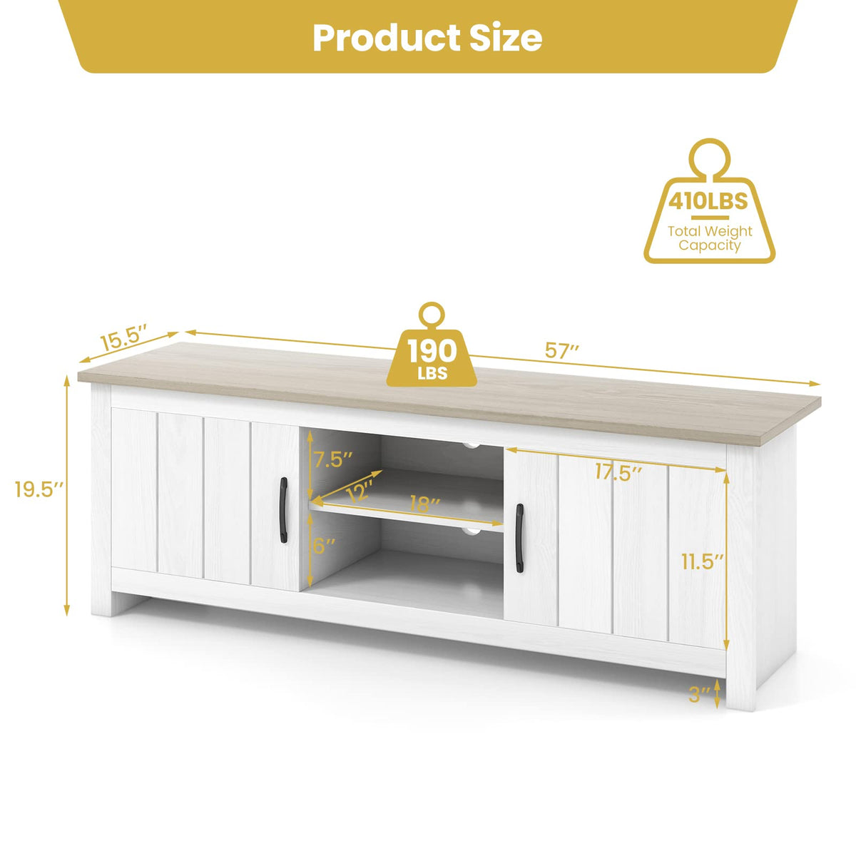 2 Doors TV Stand with 2 Cabinets & Open Shelves O24913