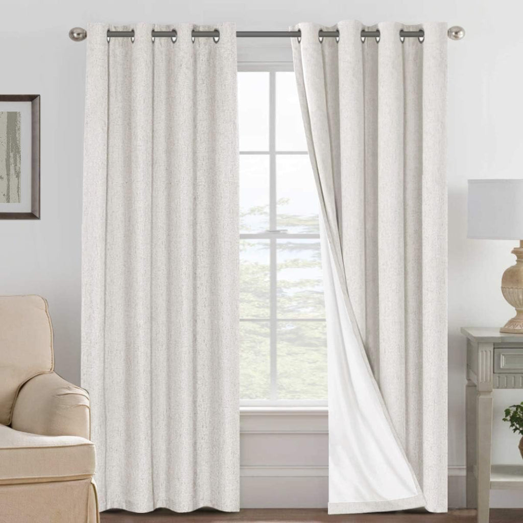 100% Blackout Linen Curtains 84" L 2 Panels Ivory W376969