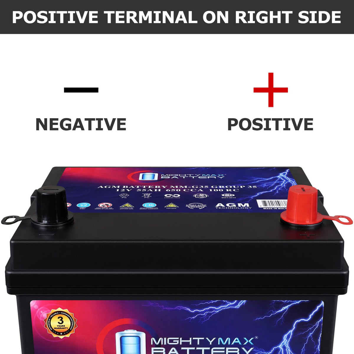 12V 55Ah AGM 650 CCA Battery B1468