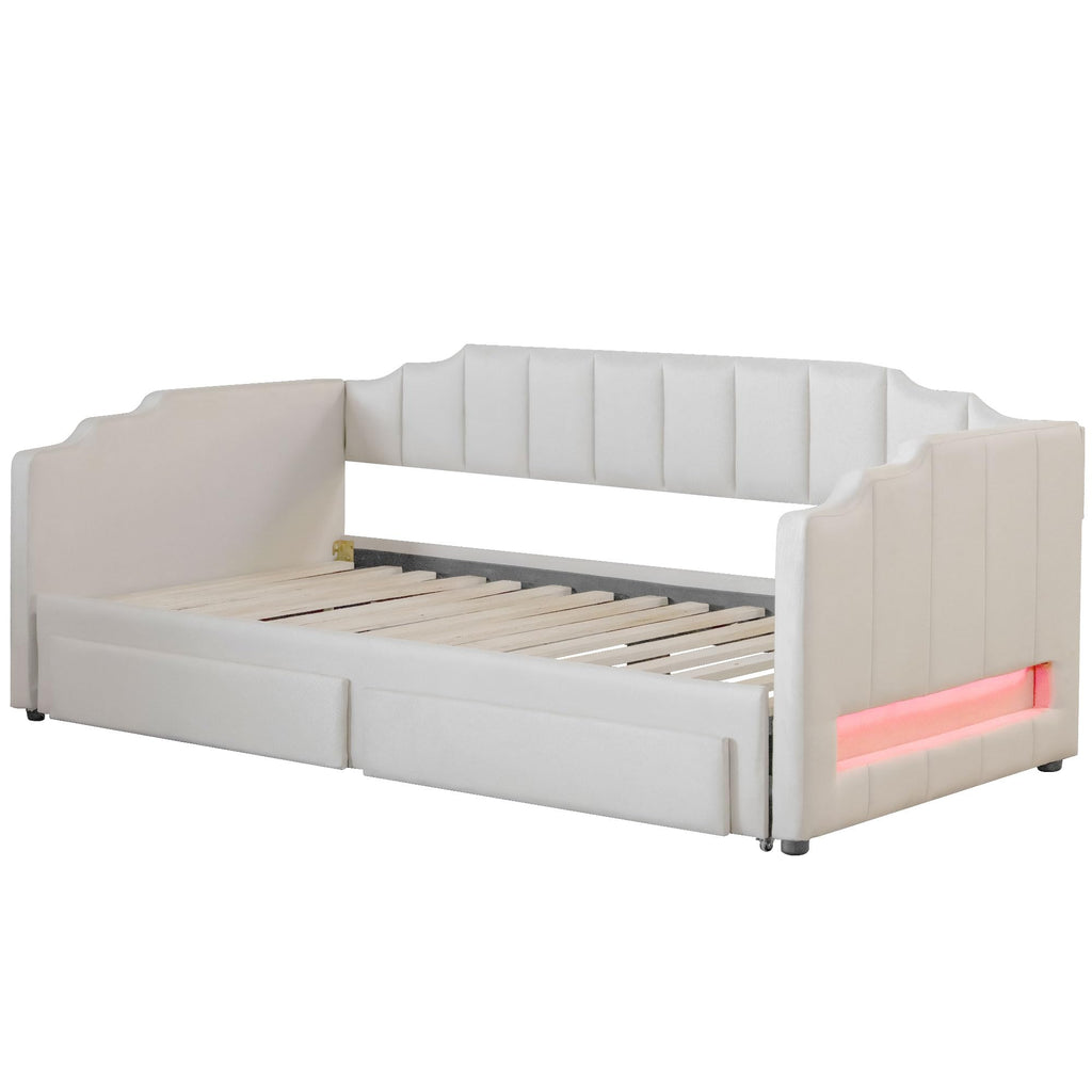 Twin XL to King Extendable Upholstered Daybed Frame with 2 Storage Drawers D1695