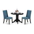 3 Piece Dining Table Set with 2 Blue Linen Fabric Chairs Q60237