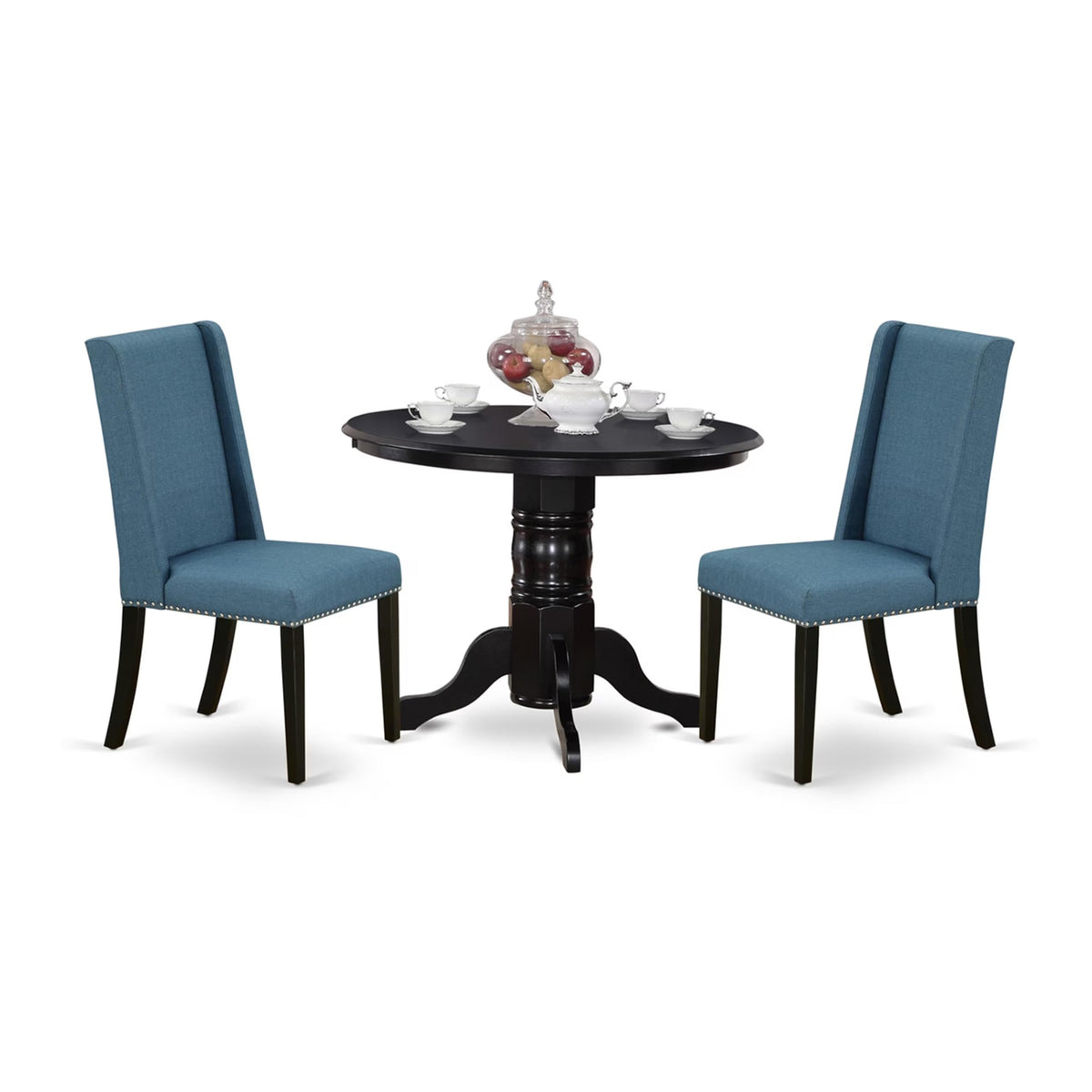 3 Piece Dining Table Set with 2 Blue Linen Fabric Chairs Q60237