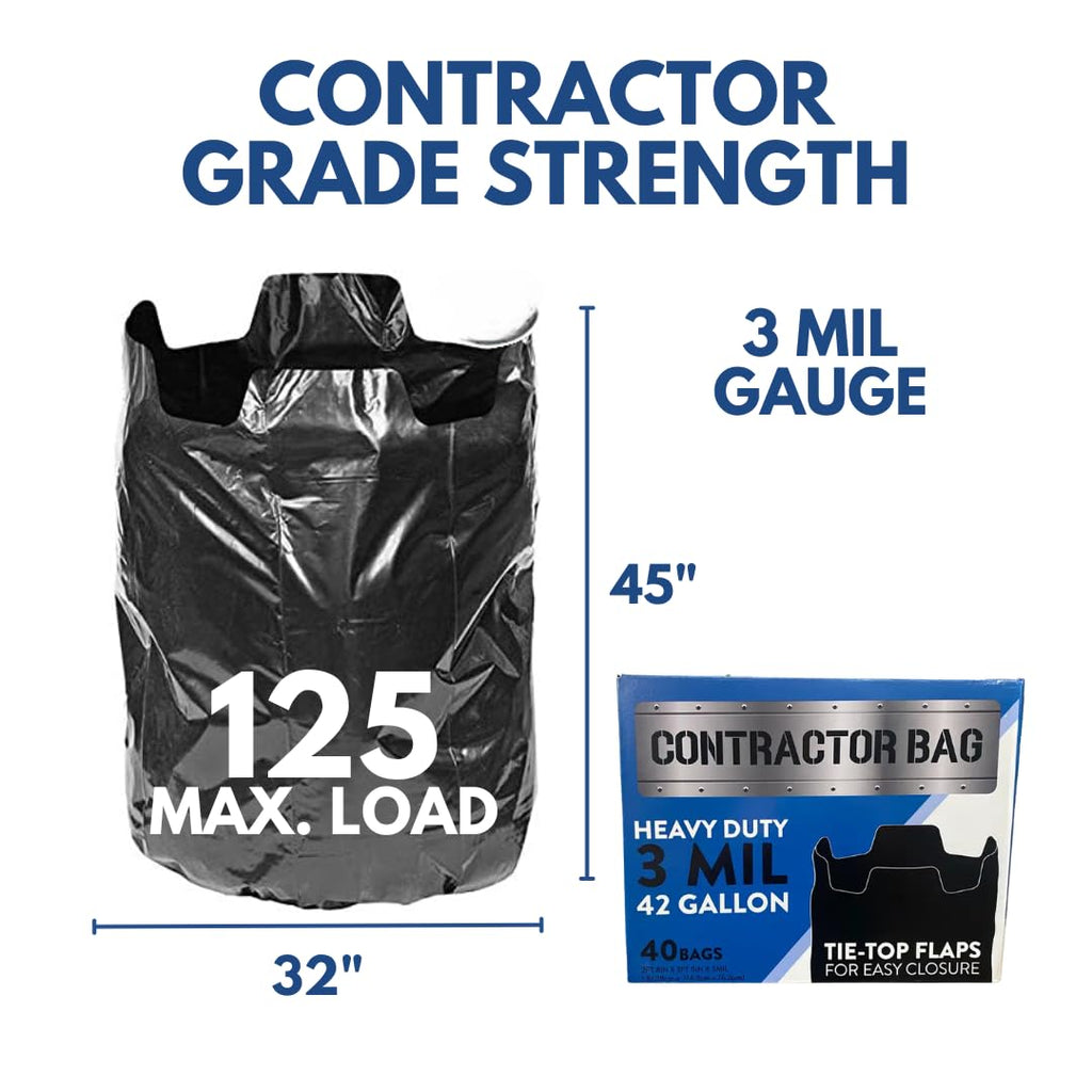 42 Gallon Black Contractor Garbage Bag, 40 Count V639383