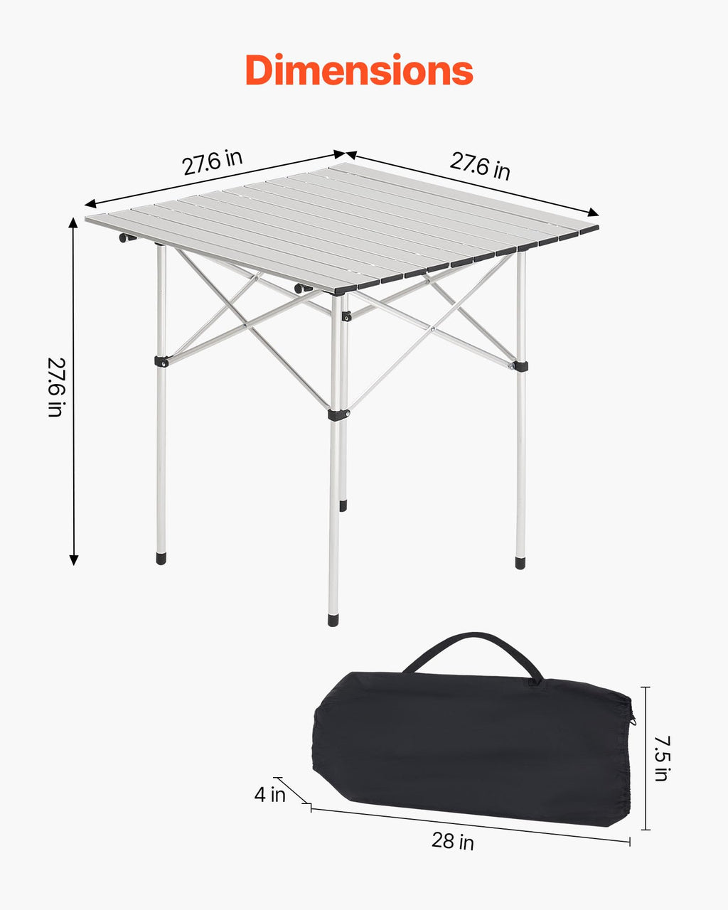 Folding Camping Table 28 inch Silver E2361