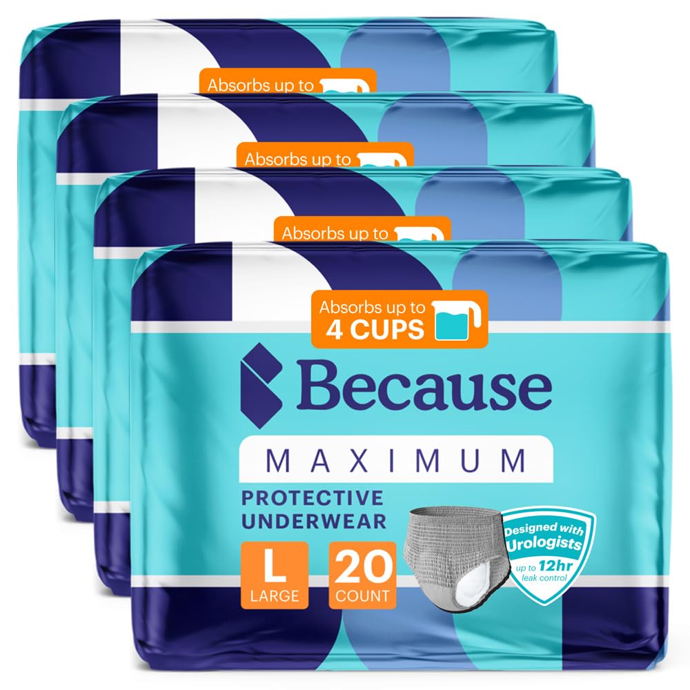 Maximum Incontinence Underwear for Men, Grey, Large, 80 Count F206