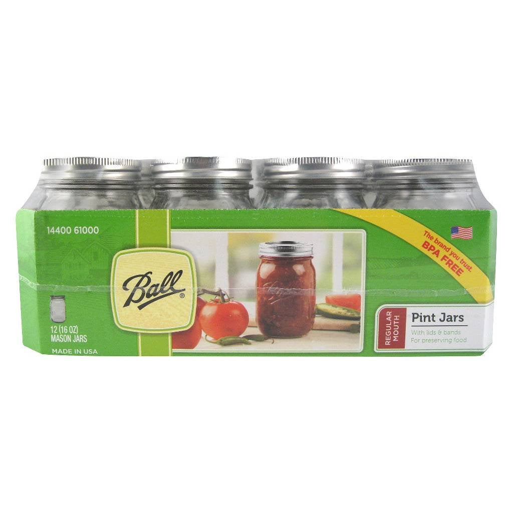 12 Regular Mouth Glass Mason Jars with Lid and Band C287