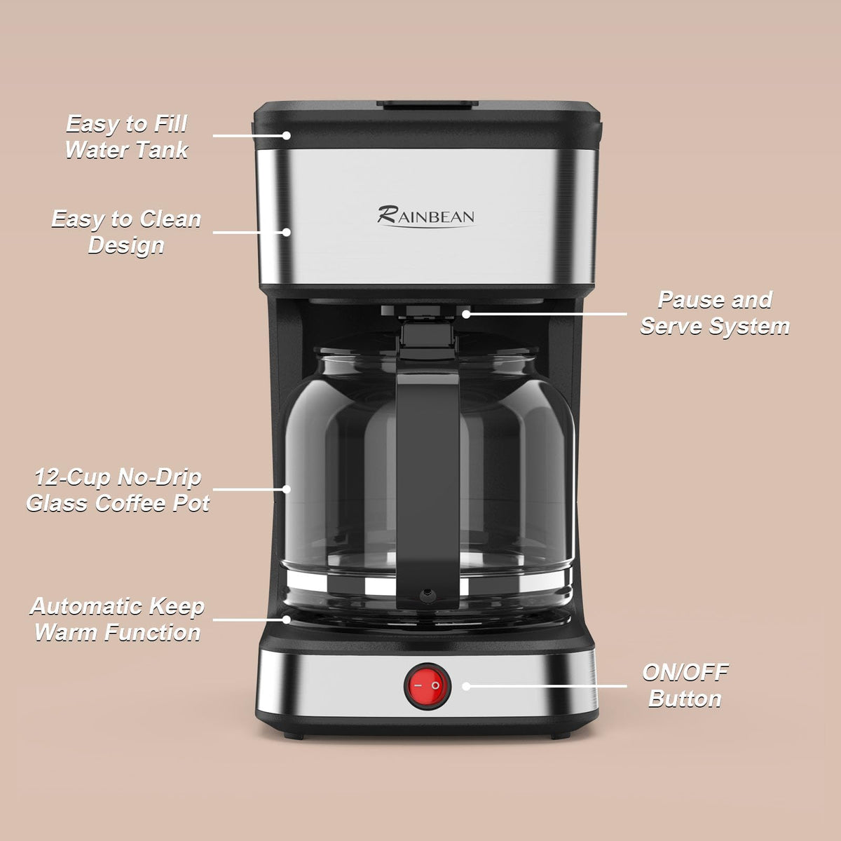 12-Cup Drip Coffee Maker with Glass Carafe Y7372
