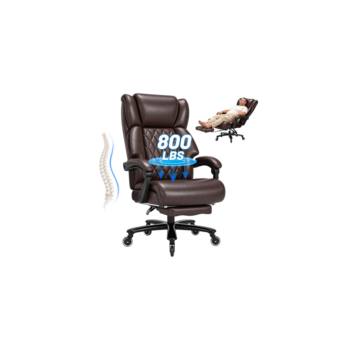 Brown Heavy Duty Reclining Executive Office Chair with Footrest H872686