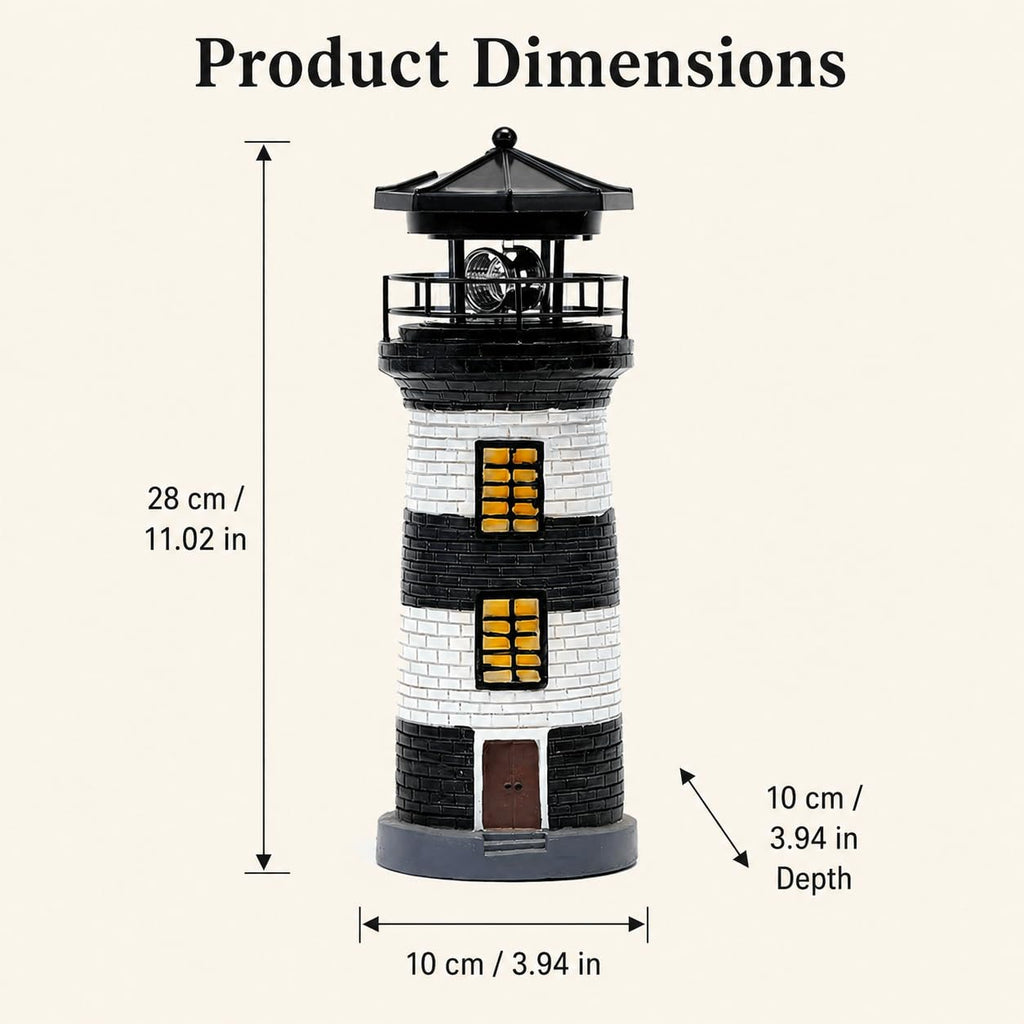 Solar Lighthouse Garden Light, Resin Outdoor Lighthouse Ornament with Rotating LED Beacon H6940