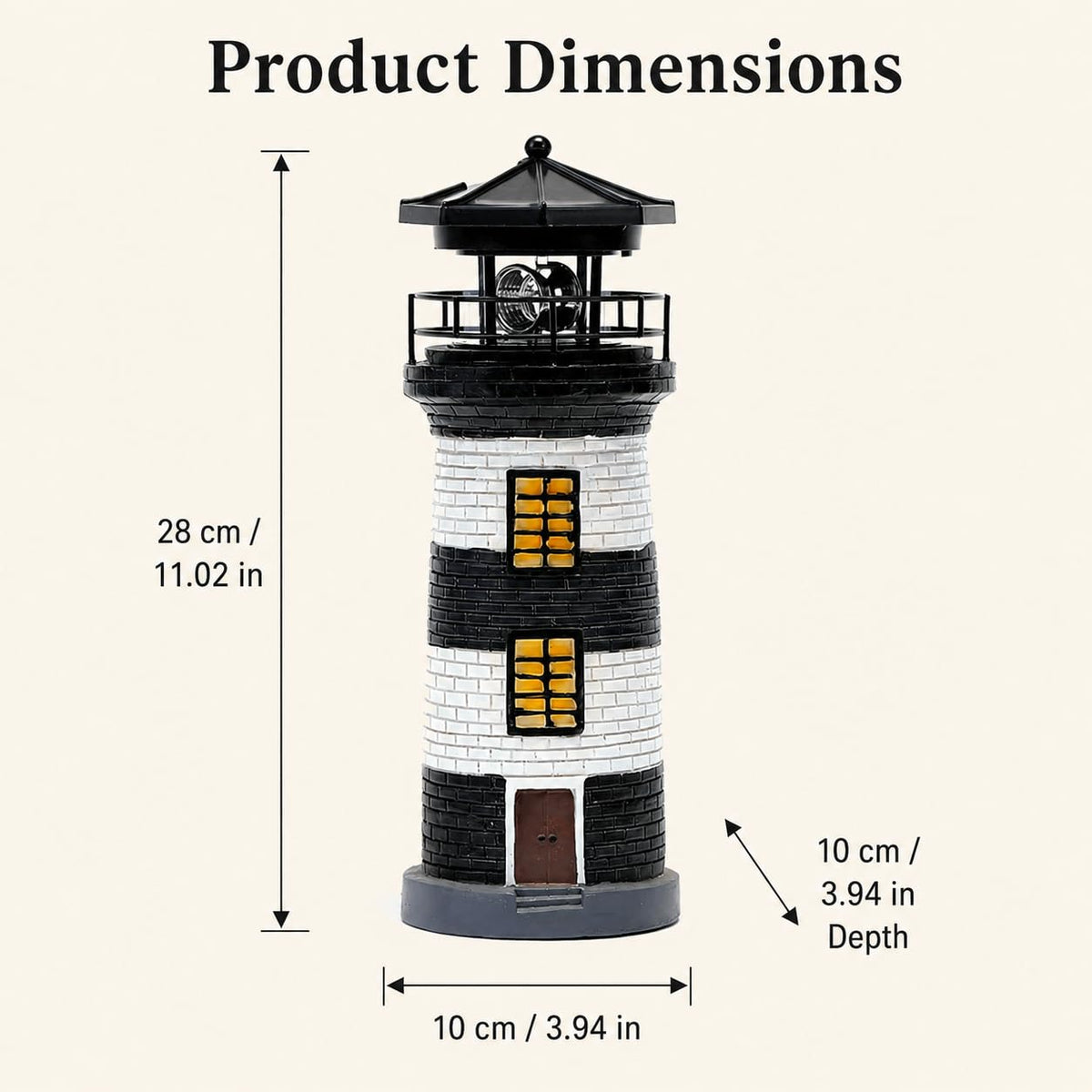 Solar Lighthouse Garden Light, Resin Outdoor Lighthouse Ornament with Rotating LED Beacon H6940