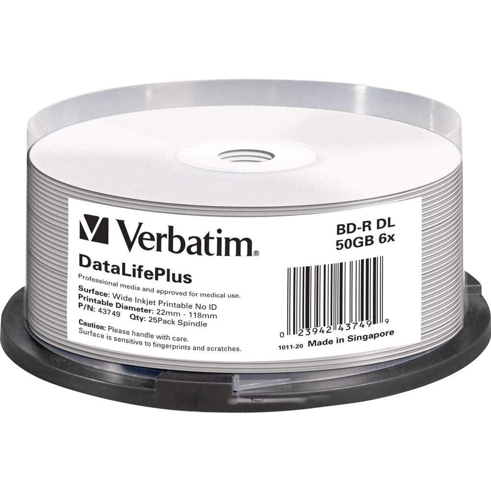 BD-R DL 50GB 8X White Inkjet Printable, 25 Pack W348312