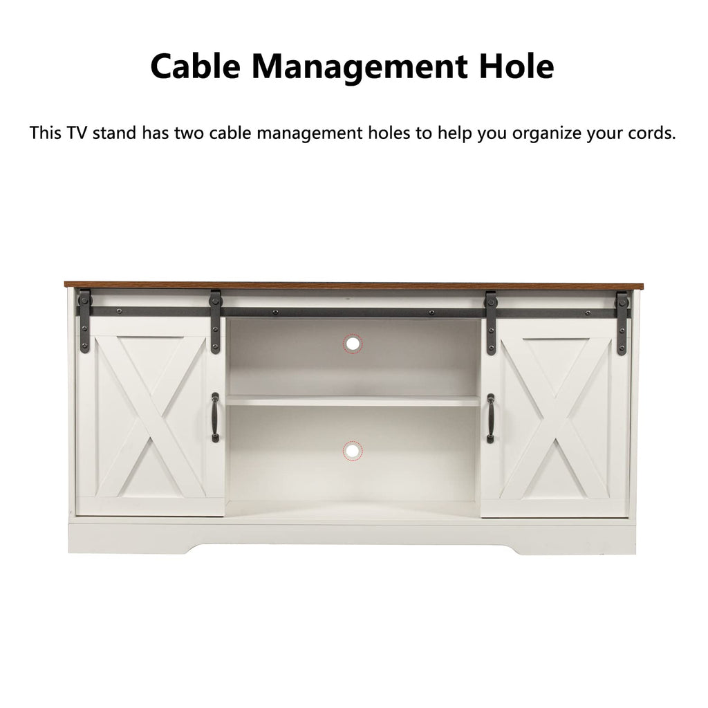 65 Inch TV Stand with Sliding Barn Doors and Storage Cabinets F222472