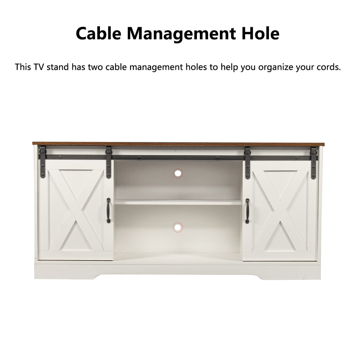 65 Inch TV Stand with Sliding Barn Doors and Storage Cabinets F222472