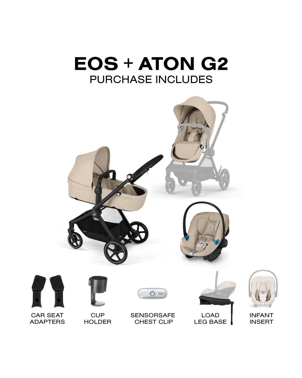 2-in-1 Baby Stroller + Car Seat Combo Almond Beige W8192