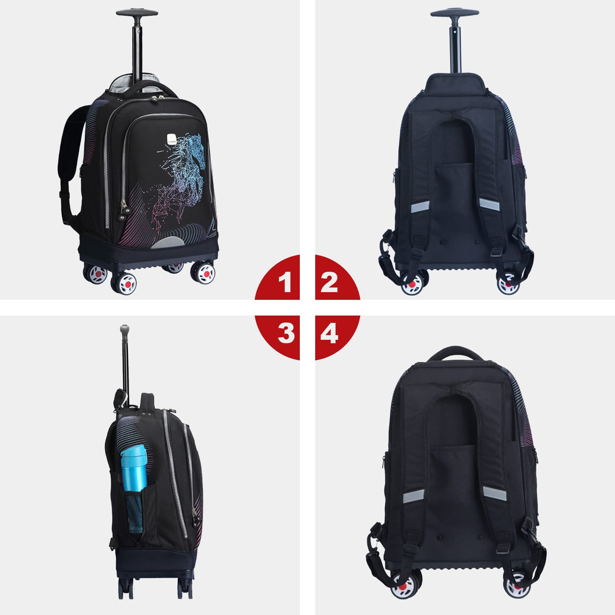 Rolling Backpack with Wheels Fits 15.6 Inch A595