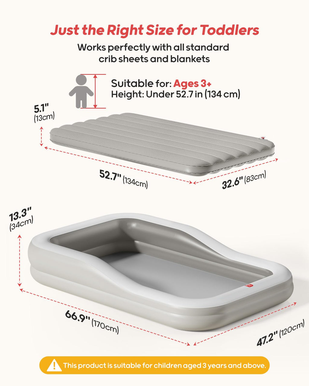 Inflatable Toddler Travel Bed Extra Large Gray O639