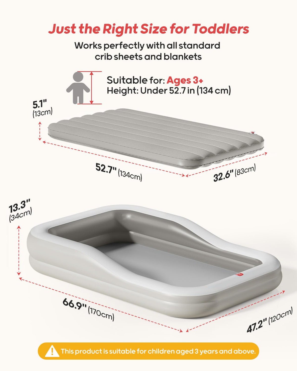 Inflatable Toddler Travel Bed Extra Large Gray O639