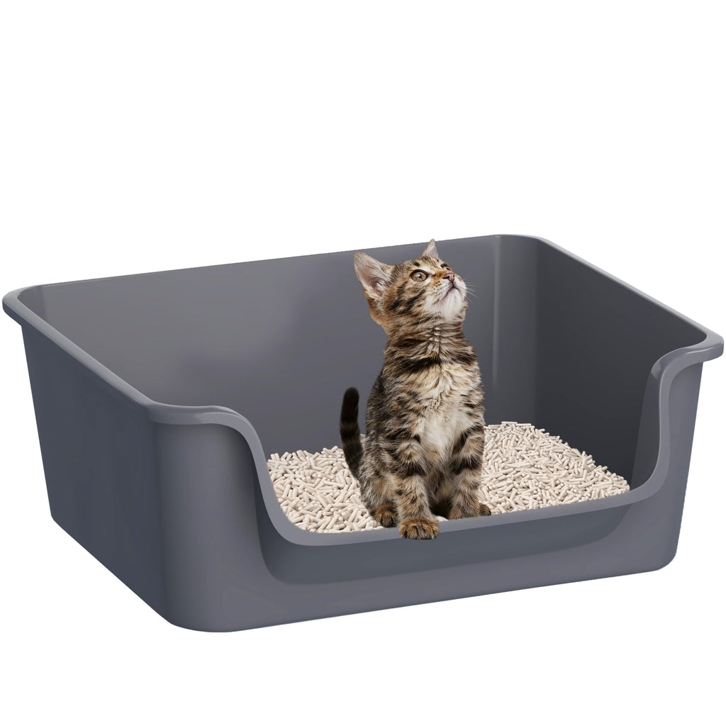 Open-Top High Sides Cat Litter Box with Low Entrance K19065