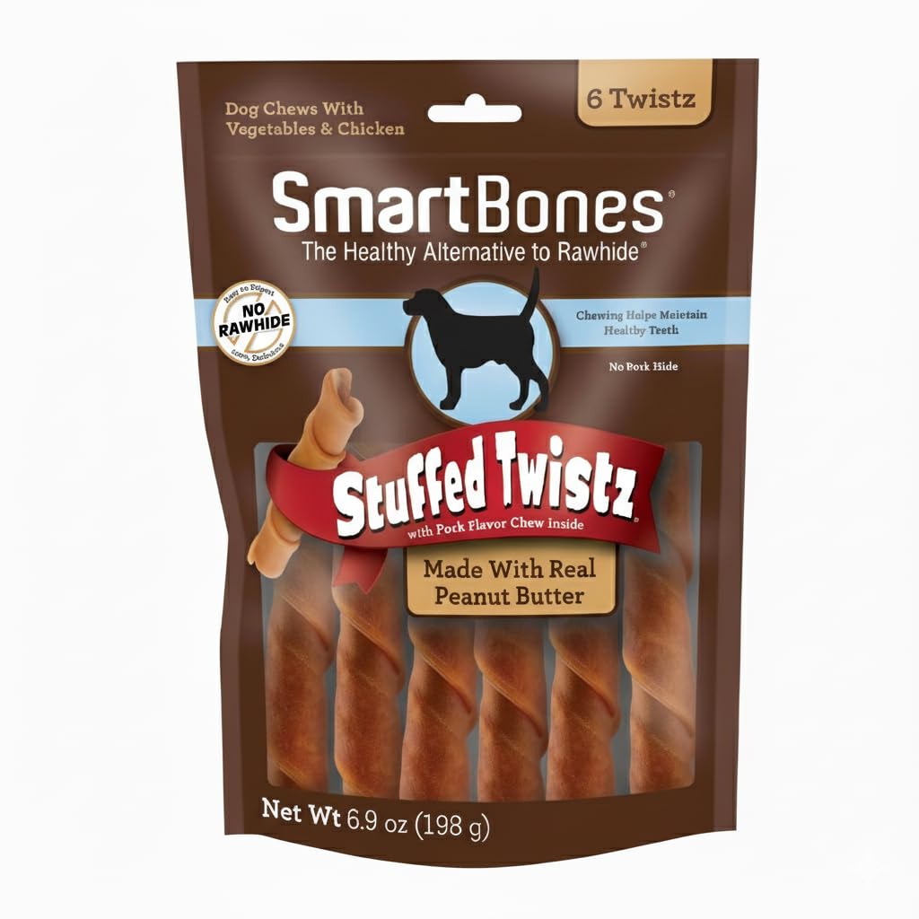 Peanut Butter Pork Flavor Rawhide-Free Dog Chews 6 Twistz P9824