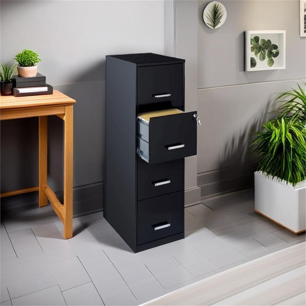 18" Deep 4 Drawer Black Metal Filing Cabinet A400262