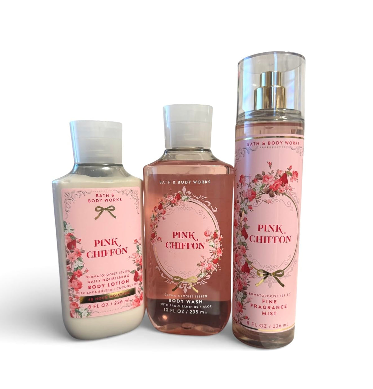 Pink Chiffon Shower Gel, Fragrance Mist & Body Lotion Set J61618