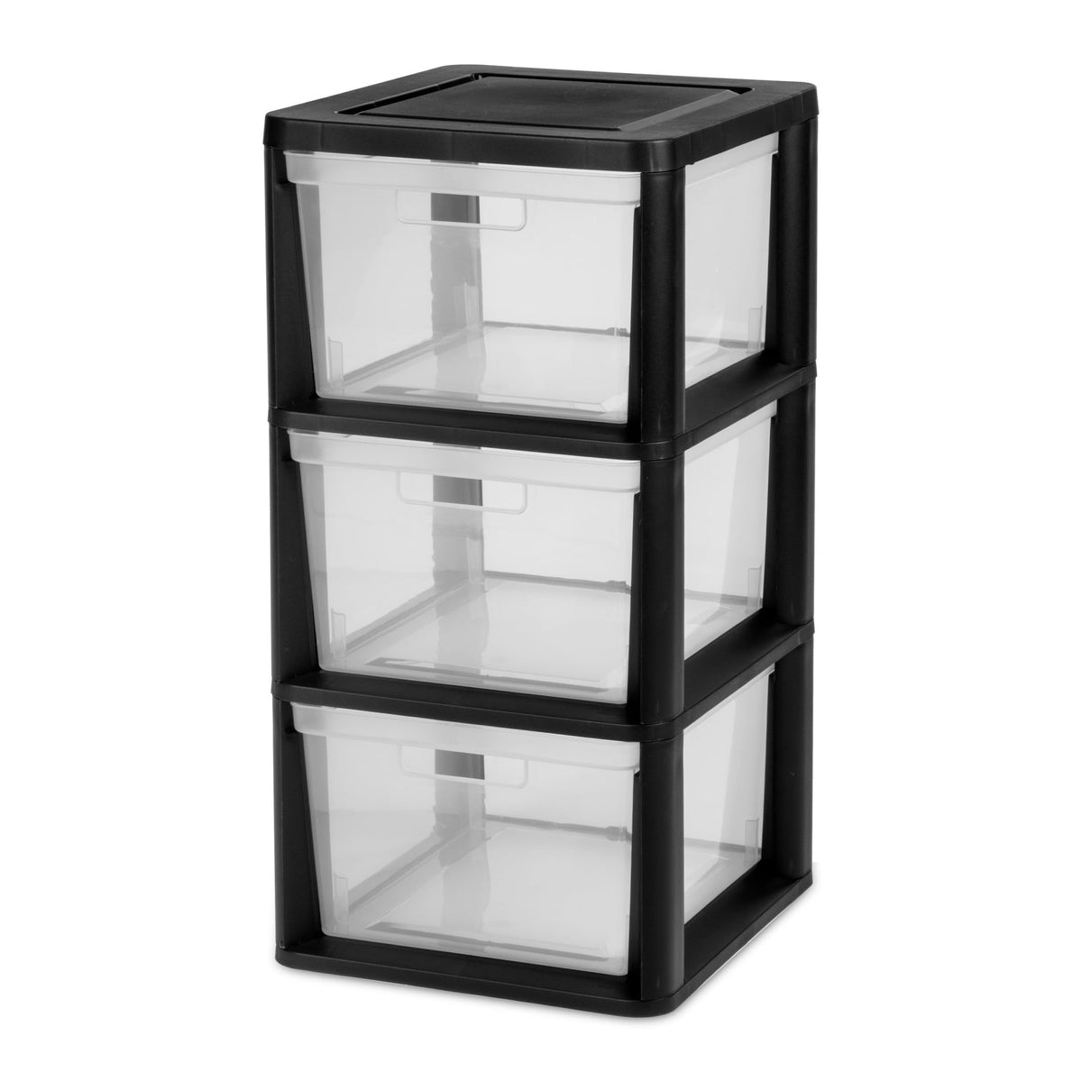 Black 3 Drawer Plastic Storage Tower with Clear Bins X470