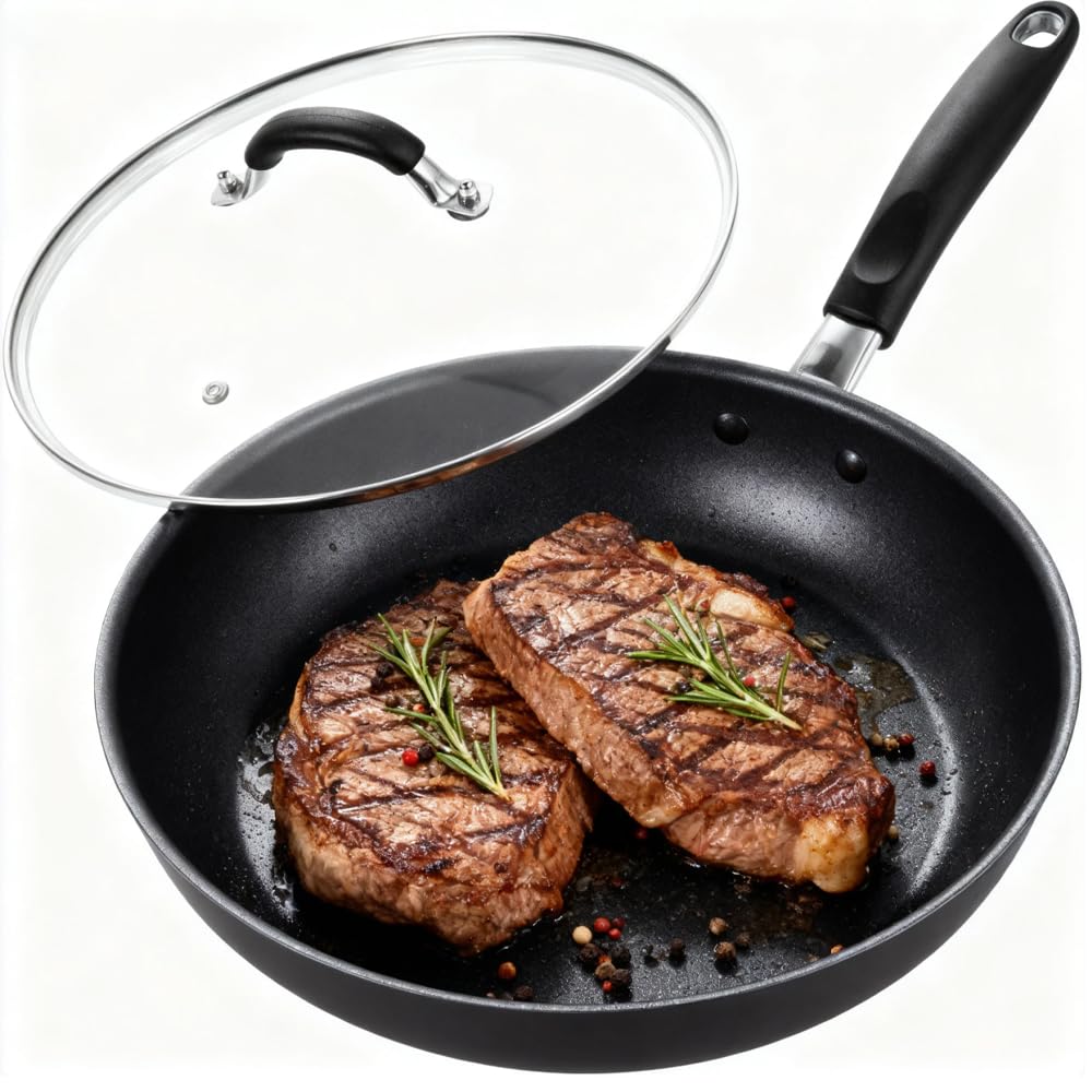 10.25 Inch Tempered Glass Lid with Stainless Steel Handle and Rim I654556