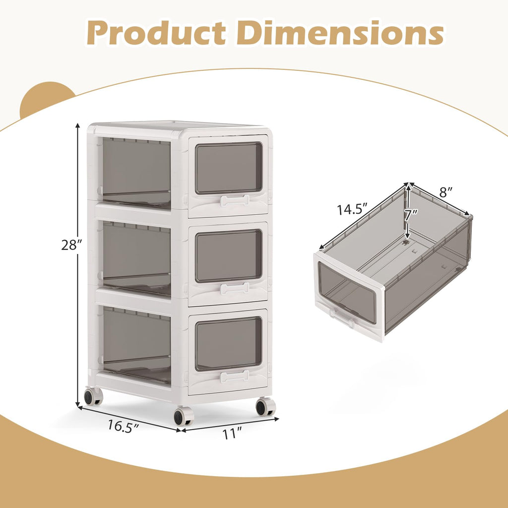 3 Tier Rolling Storage Cart with Drawers D412