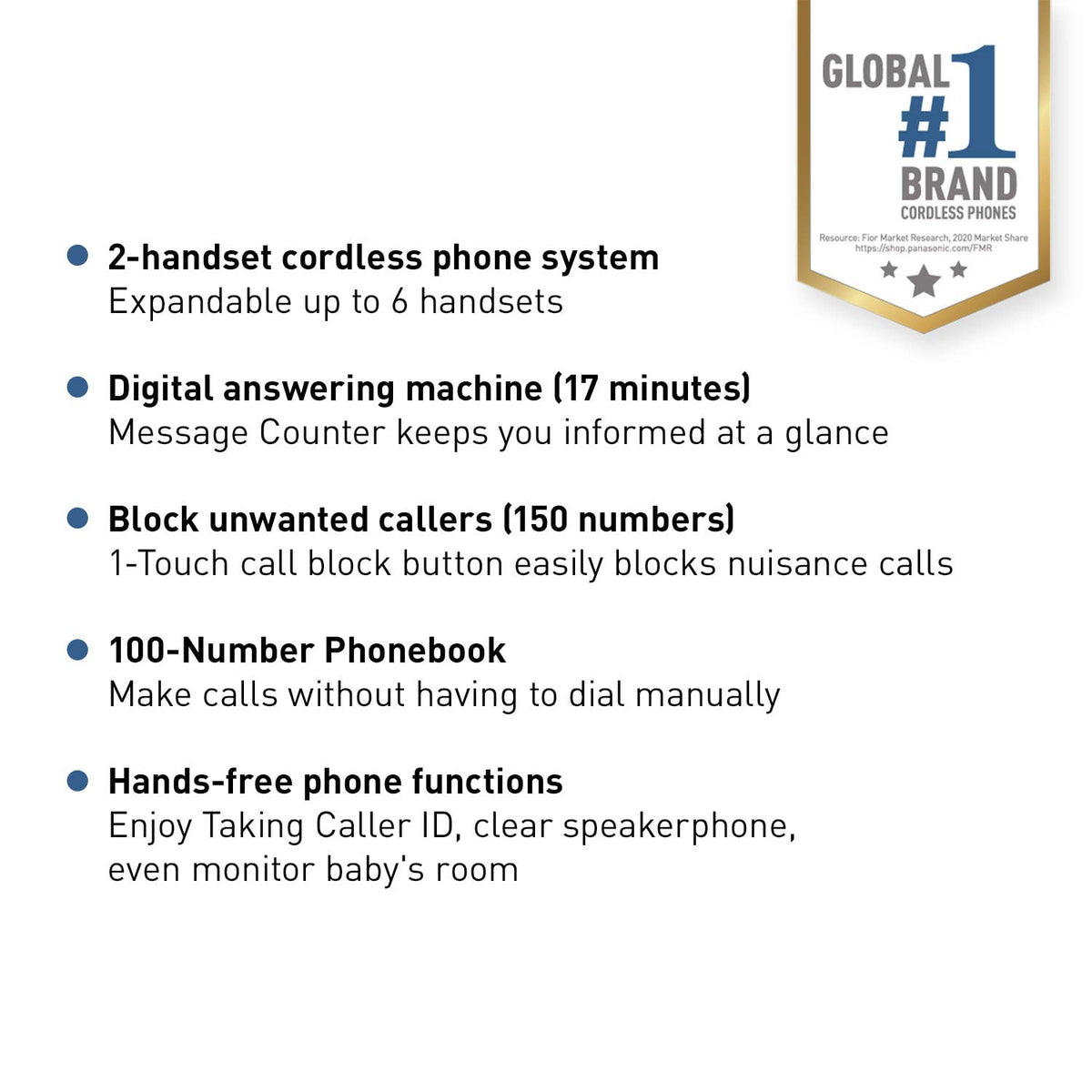 Expandable Cordless Phone with Answering Machine and Call Block, 2 Handsets N20250