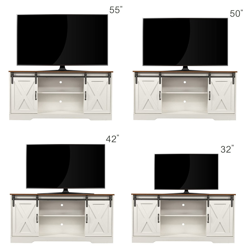 65 Inch TV Stand with Sliding Barn Doors and Storage Cabinets F222472