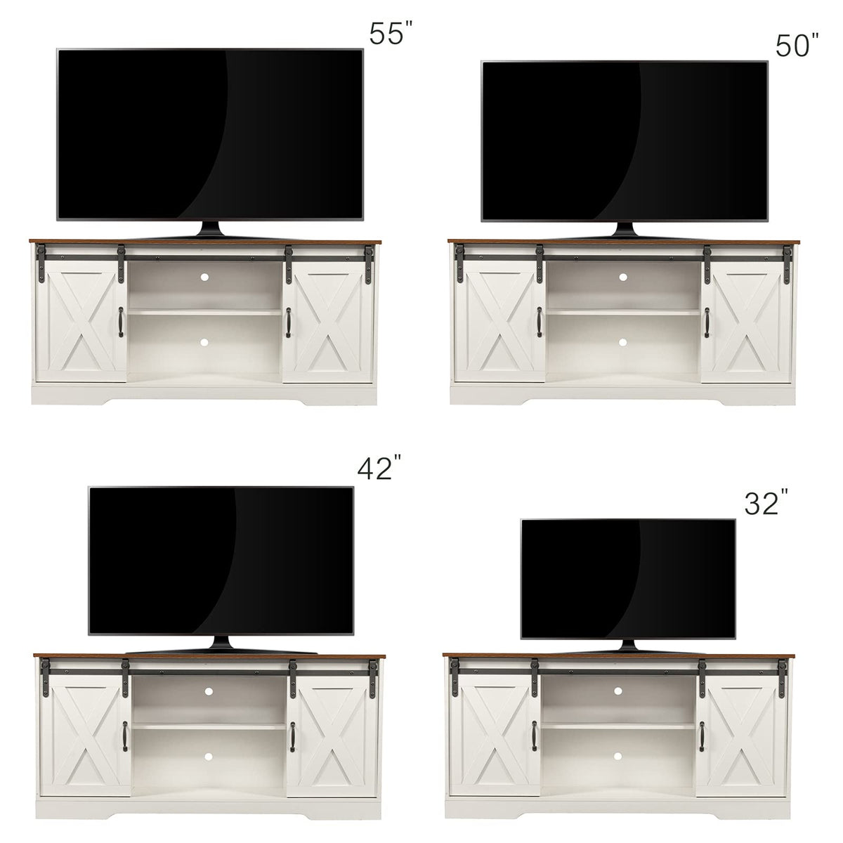 65 Inch TV Stand with Sliding Barn Doors and Storage Cabinets F222472