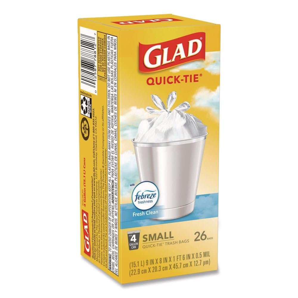 Small Quick-Tie Trash Bags, 4 gal, 0.5 mil, White X186