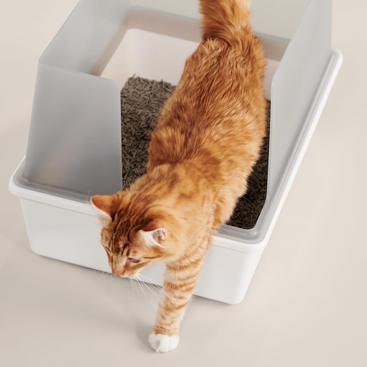 High Sided Cat Litter Box Open Top Anti-Stick Plastic White/Gray X408148