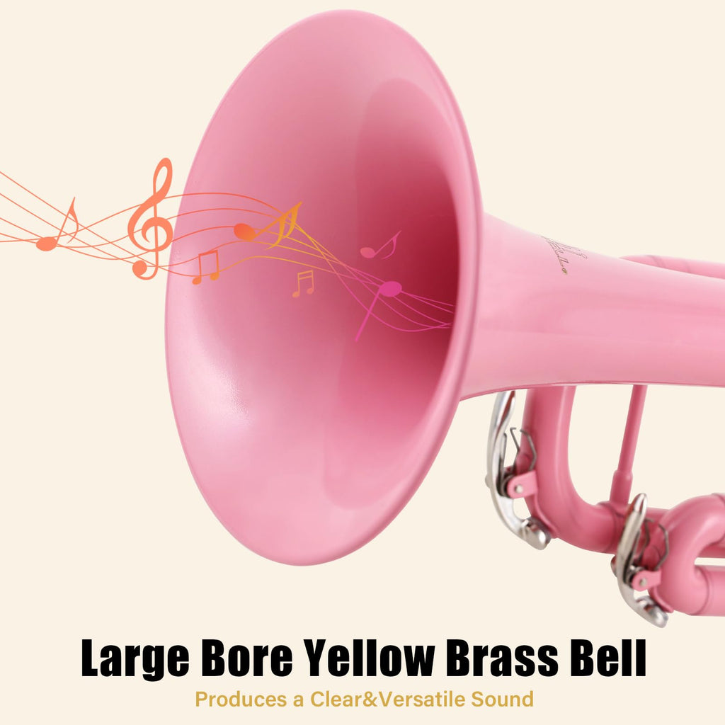 Bb Standard Trumpet Set with Hard Case, 7C Mouthpiece, Gloves (Pink) E3185