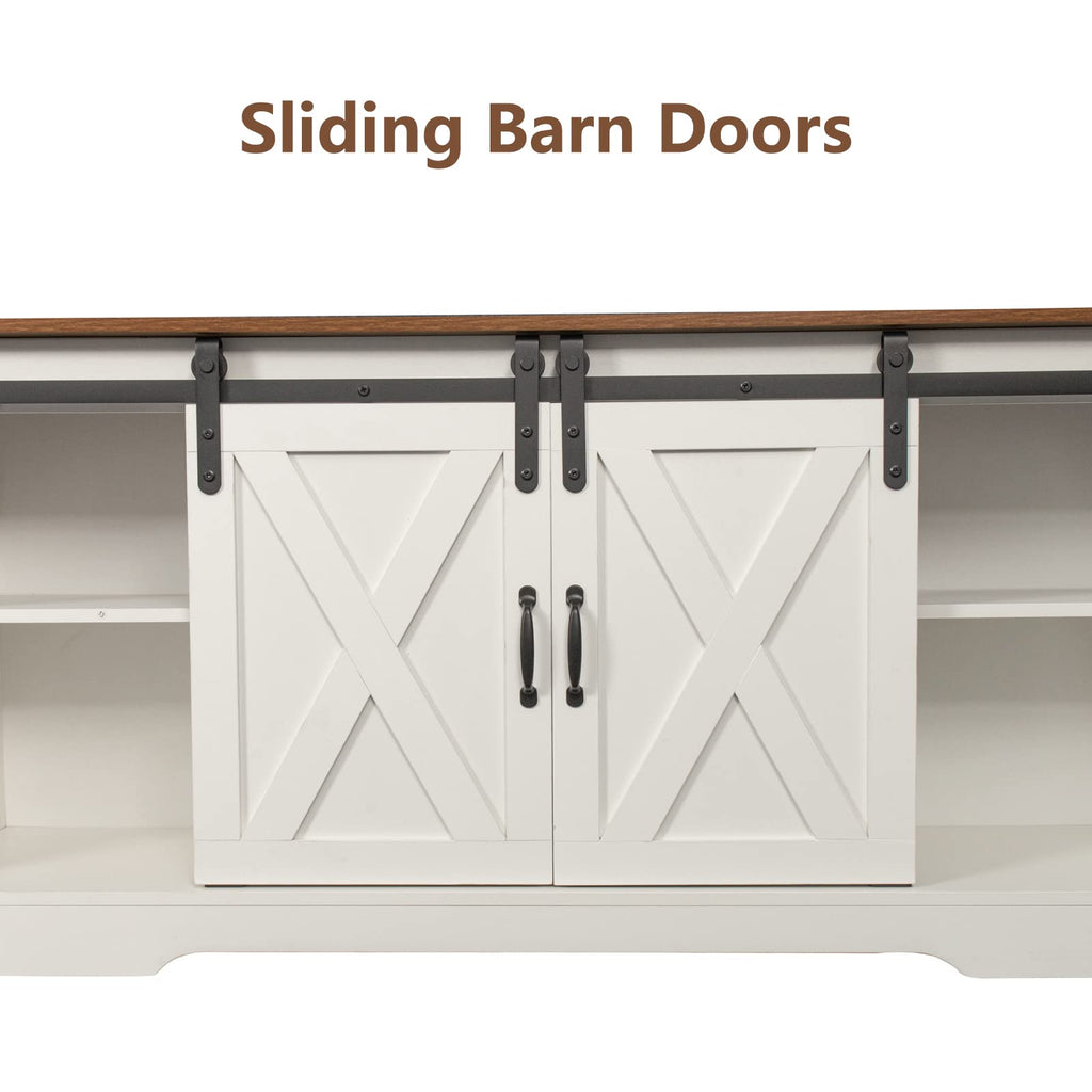 65 Inch TV Stand with Sliding Barn Doors and Storage Cabinets F222472