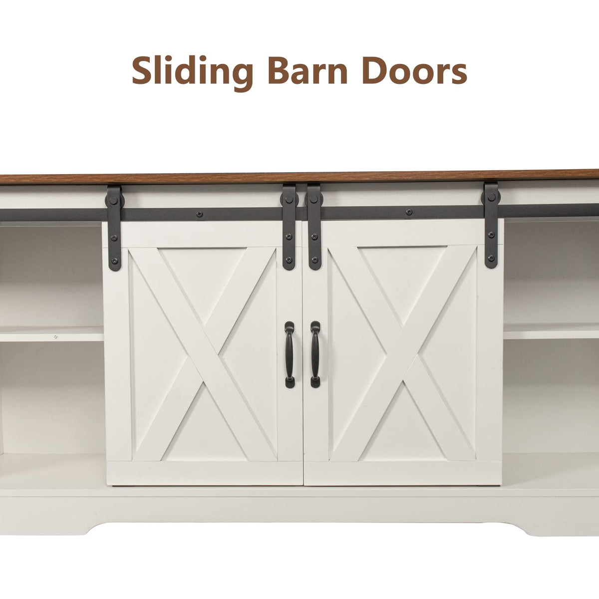65 Inch TV Stand with Sliding Barn Doors and Storage Cabinets F222472