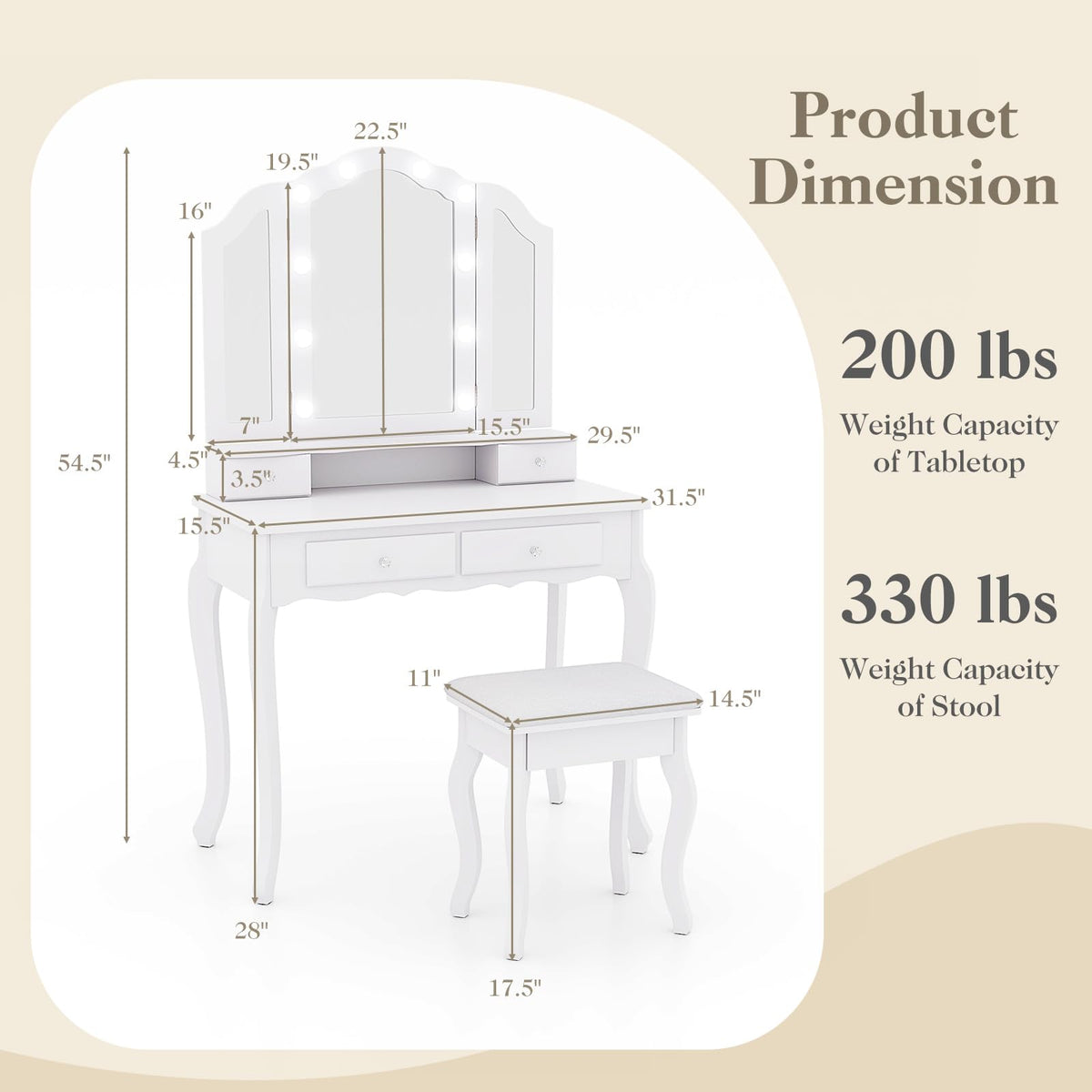 Vanity Desk with Lighted Mirror Y338231