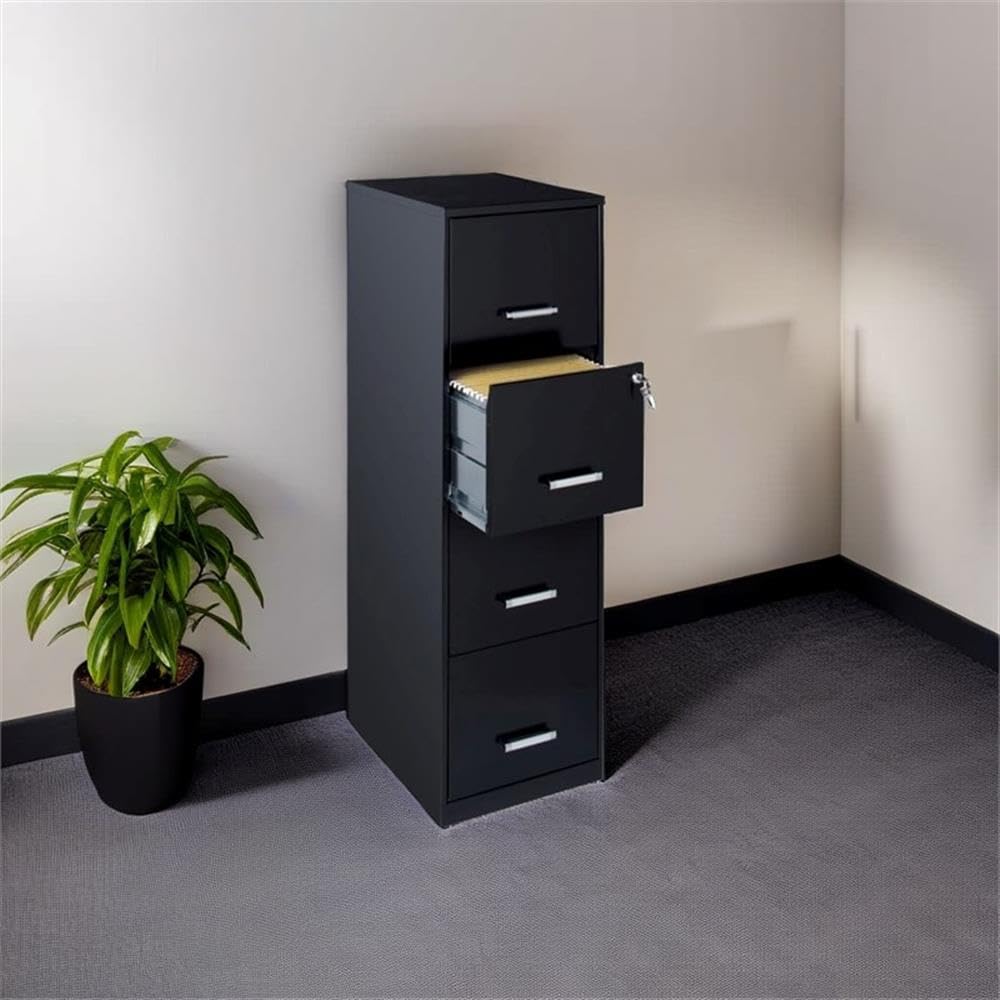 18" Deep 4 Drawer Black Metal Filing Cabinet A400262