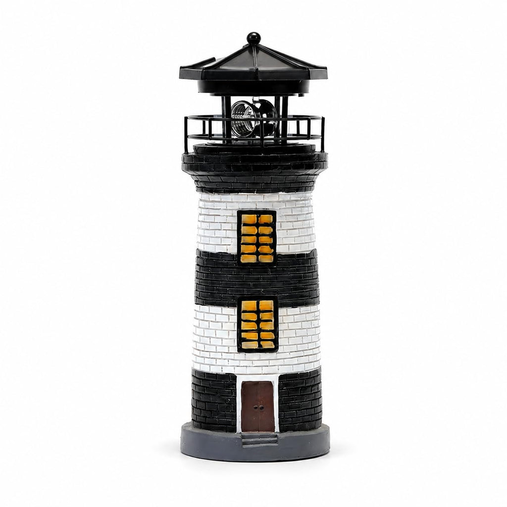 Solar Lighthouse Garden Light, Resin Outdoor Lighthouse Ornament with Rotating LED Beacon H6940