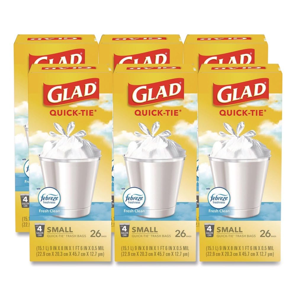 Small Quick-Tie Trash Bags, 4 gal, 0.5 mil, White X186