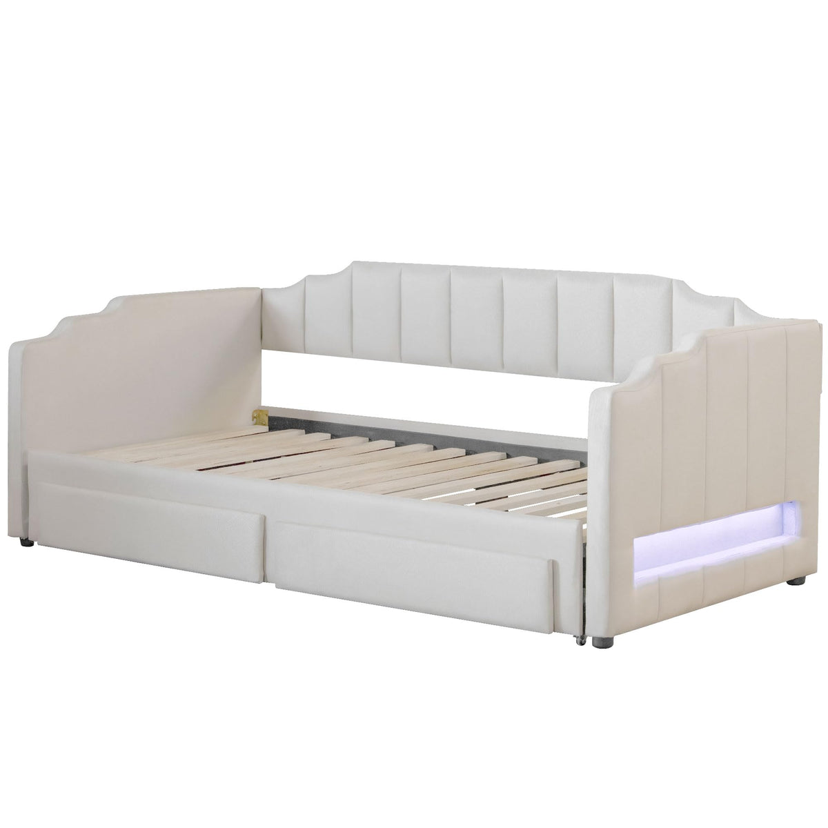 Twin XL to King Extendable Upholstered Daybed Frame with 2 Storage Drawers D1695